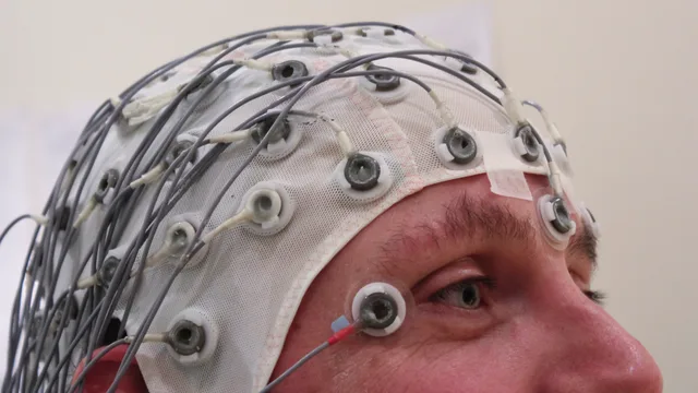 High-density EEG electrode cap and neural monitoring setup in a cognitive neuroscience laboratory